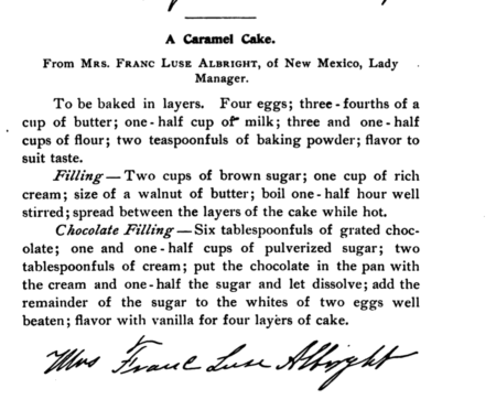 1883-Mrs. Albright's Recipe for Caramel Cake - p. 163, Columbian Autograph Recipe Book