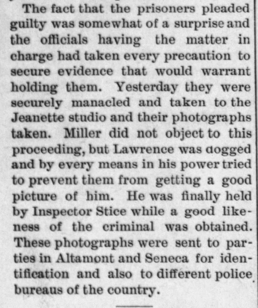 Snippet from article about prisoners arrest, Galena News, April 11, 1901
