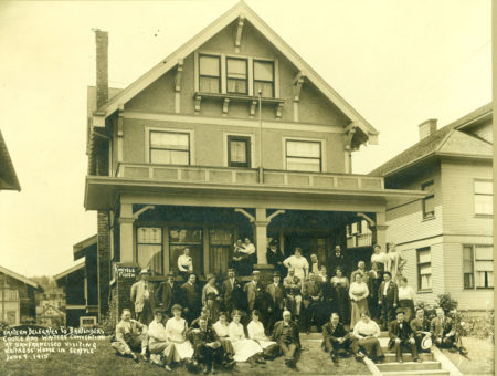 Eastern delegates to Bartender, Cooks and Waiters Convention at San Francisco visiting waitress' home in Seattle June 9, 1915 , [Photo by Kneisle; Photos courtesy Washington State Historical Society]