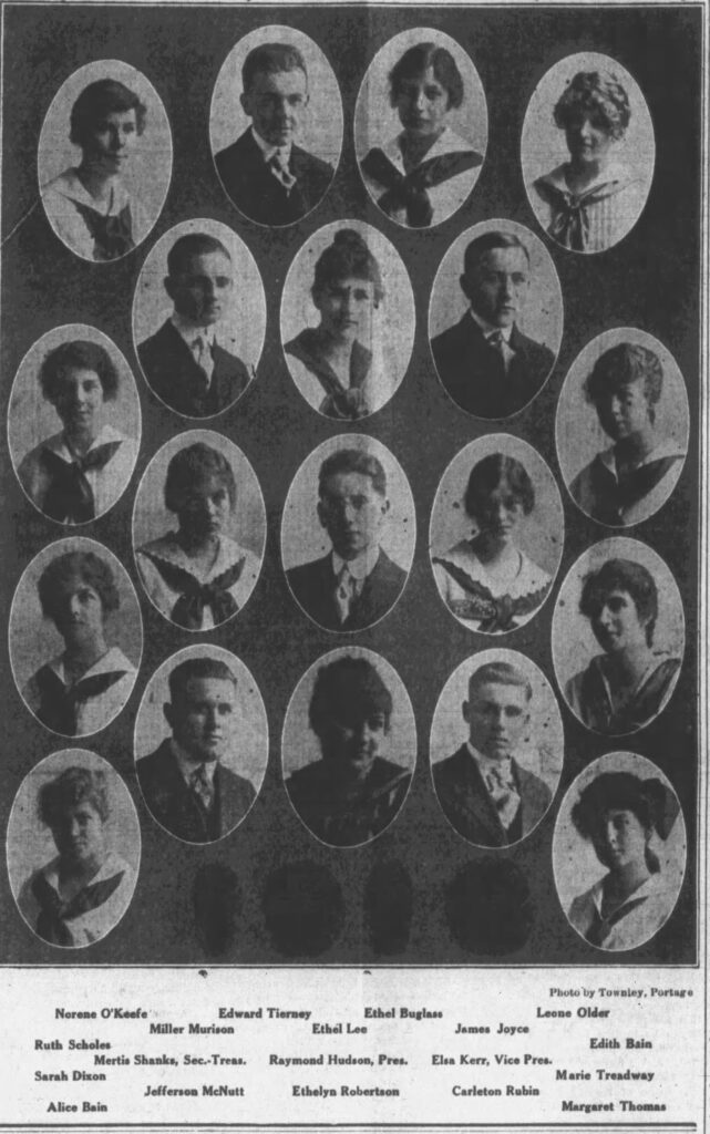 Photos Portage High School graduating class, published in the Portage Daily register, June 16, 1916