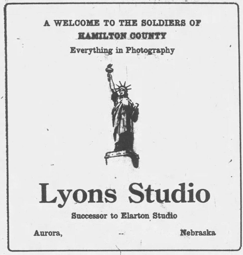 First Lyons studio ad. The Republican Register, September 03, 1919