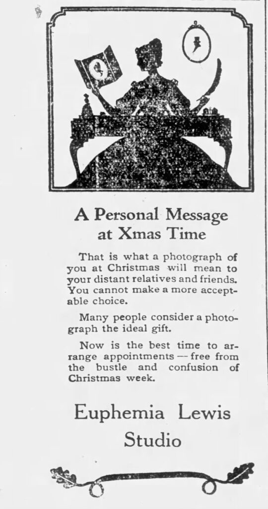 Euphemia Lewis Studio ad (fancy) - Rushville Republican, December 15, 1922