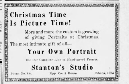 Ad for Stanton Studio (run by I. B. Stanton) in Urbana, Ohio. Urbana Daily Citizen, November 18, 1924