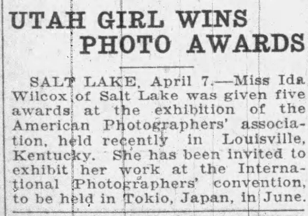 Newspaper clipping about awards won by Ida Wilcox.The Ogden Standard Examiner, April 7, 1938