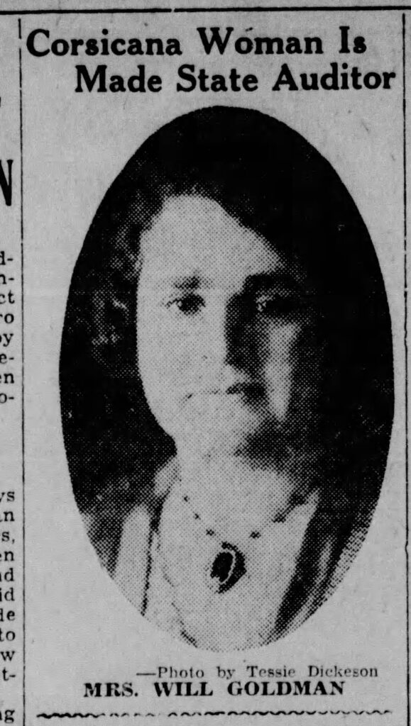 photo of the first female state auditor in Texas. Corsicana Daily Sun, April 10, 1939