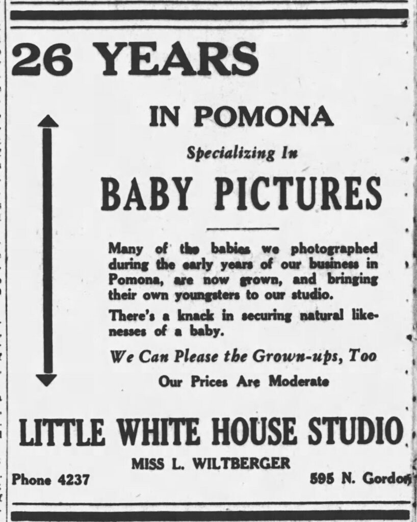 Ad for the Little White House Studio that celebrates 26 years in busineas. The Progress Bulletin, January 15, 1931