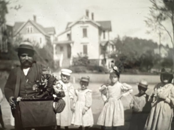 Organ grinder, monkey, and girls, Ansonia, CT. Undated photo by Clara Barton Drew. Photo Courtesy of the Derby Hisorical Society
