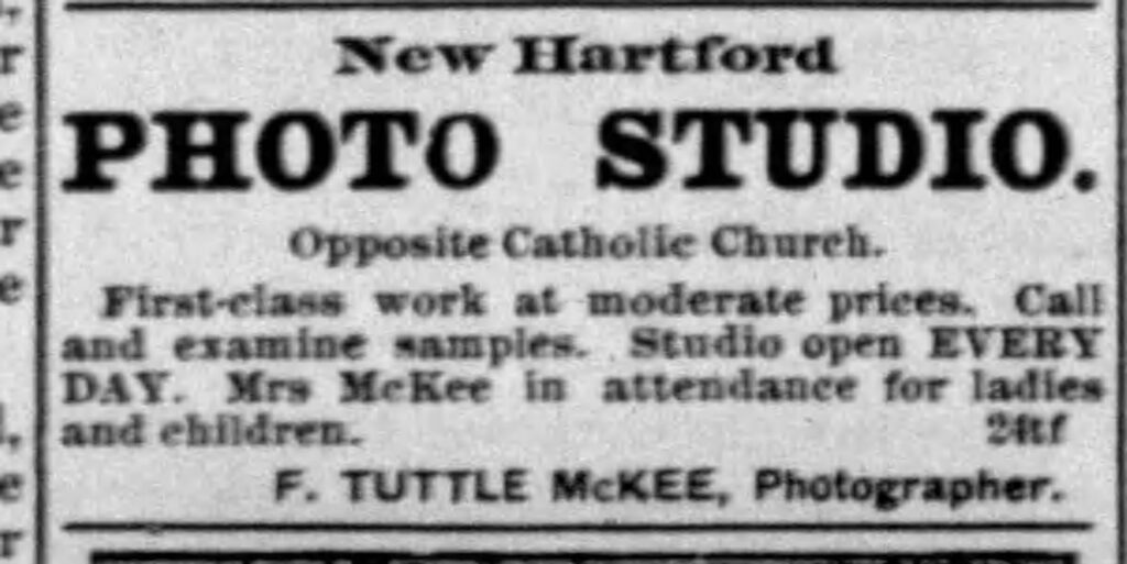 Mrs. F. Tuttle McKee's ad in the New Hartford Tribune, May 29, 1896