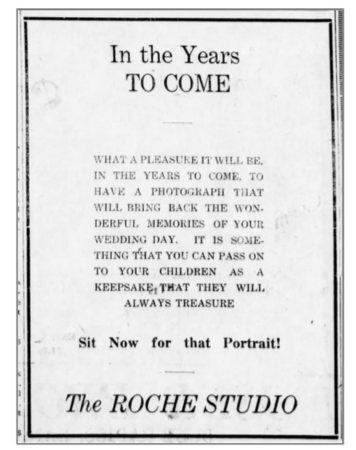 "Wedding photo memory" -Roche Studio Ad - Blue Rapids Times - April-16-1925
