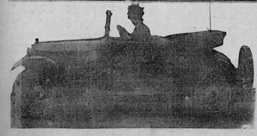 Too-dark photo of Mrs. CR Watson in a fancy car. The Greenville News, March 2, 1917.