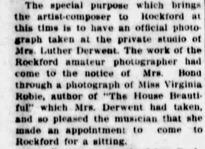 excerpt from article about Mrs. Bond's visit to Rockport. Rockford Register, September 17, 1915.