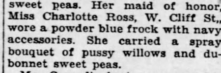 Snippet from  the description of Margaret McArtor's  wedding. The Courier News, April 08 1940.