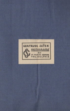 Back cover of 1925 photo book for Herbert Holcombe; photos by Gertrude Sayen (Photo by Gertrude Sayen, 1925 (Mcintyre-Culy collection)
