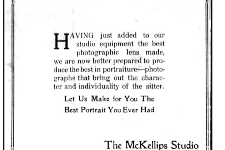The McKellips Studio ad, Beloit Daily Call, 08/02/1915. Both Mary and Myrtle now work there.