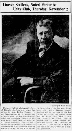 Photo of writer, Rockford Daily Republic, October 31, 1916